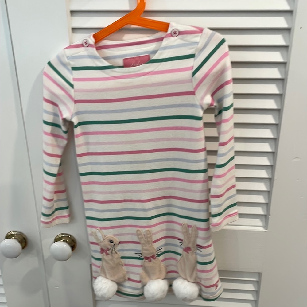 Joules Striped Dress with Bunny Details